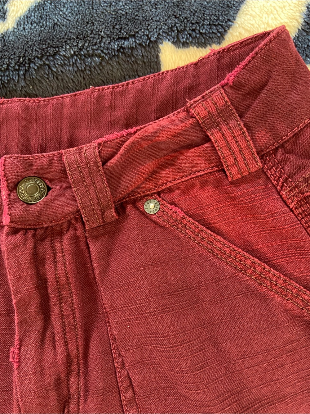 Free People Stay Awhile Mulberry Burgundy Carpenter Utility Pants Distressed 0 - Picture 10 of 16